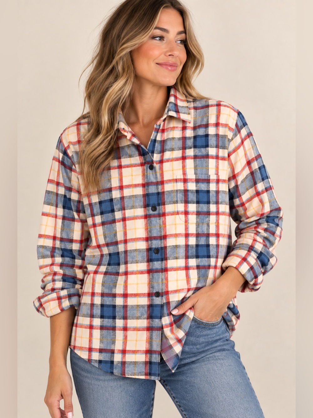 L.L.Bean Women’s Relaxed Fit Plaid Flannel Shirt M 100% Cotton